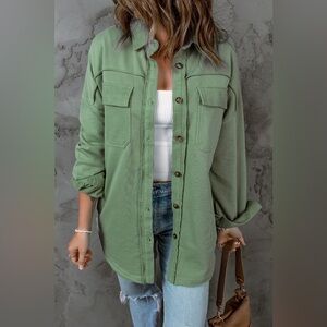 Button Front Shacket with Pockets
